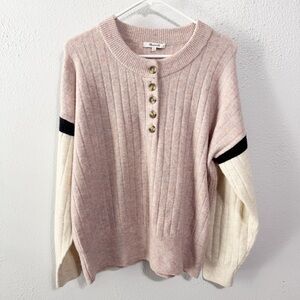 Madewell Pink and Cream Crew Neck Sweater with Relaxed Fit merino wool alpaca M